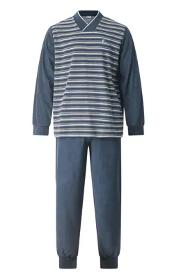 Gentlemen Warme heren pyjama badstof - Streep - Winter pyjama met boordjes - Copy