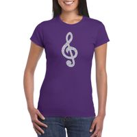 Zilveren muzieknoot / G-sleutel  t-shirt paars voor dames 2XL  -