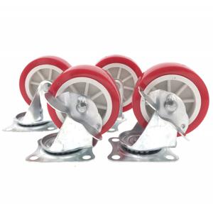Benson Zwenkwieltjes - 4x - met rem - rood - 75 mm - Transportwieltjes