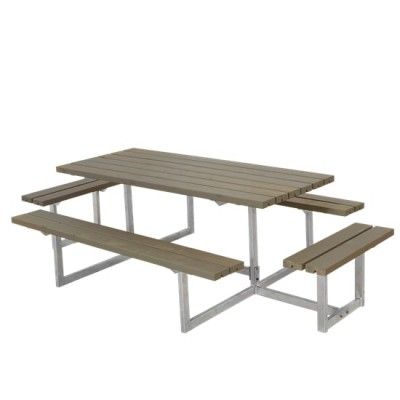 Picknicktafel Hout en Staal Basic Grijs Bruin 4 Bankjes