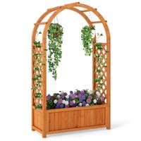Bloembak met Klimrek Verhoogde Plantenbak met Spaliër & Gebogen Dak Rozenboog met Plantenbak Hout Bruin