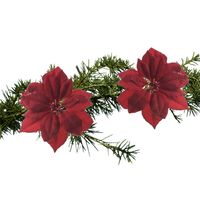 2x stuks kerstboom decoratie bloemen rood glitter op clip 24 cm