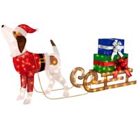 Verlichte Kerstdecoratie Combinatie van Voorverlichte Kersthond Slee en Geschenkdozen Feestelijke Tuindecoratie