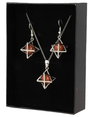 Edelsteen Goldfluss Oorbellen en Hanger Set Merkabah