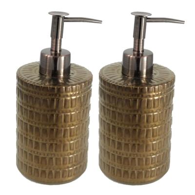 Luxury houseware Zeeppompje/dispenser - 2x - brons - keramiek - 20 cm - toilet/keuken accessoires