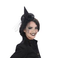 Halloween heksenhoed - mini hoedje op diadeem - one size - zwart - meisjes/dames   -