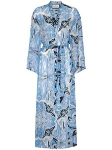 Philipp Plein robe-caftan en soie à imprimé graphique - Bleu