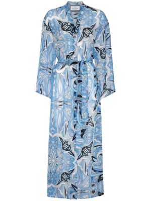Philipp Plein robe-caftan en soie à imprimé graphique - Bleu