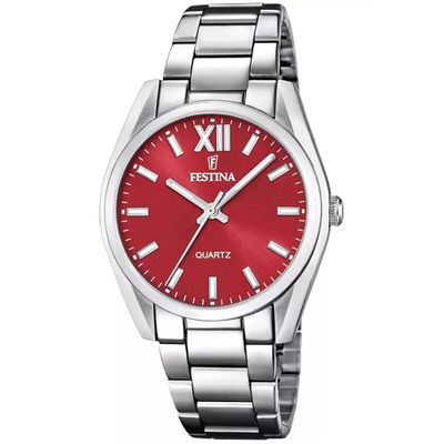 Festina F20622/B Horloge Boyfriend staal zilverkleurig-rood 37 mm