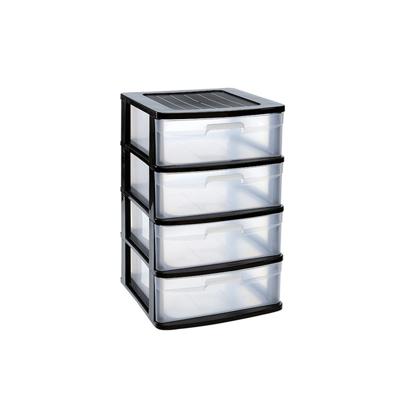 Plasticforte Ladeblok met 4x lades - zwart/transparant - L40 x B39 x H65 cm - grote lades