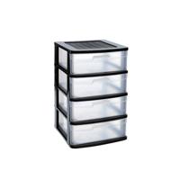 Plasticforte Ladeblok met 4x lades - zwart/transparant - L40 x B39 x H65 cm - grote lades