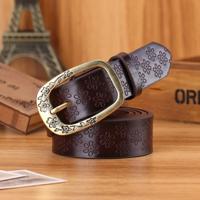 Dames Plum Blossom patroon metalen gesp PU lederen riem (koffie)