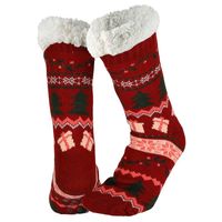 Apollo Dames Home Socks Kerst Huissokken Rood - thumbnail