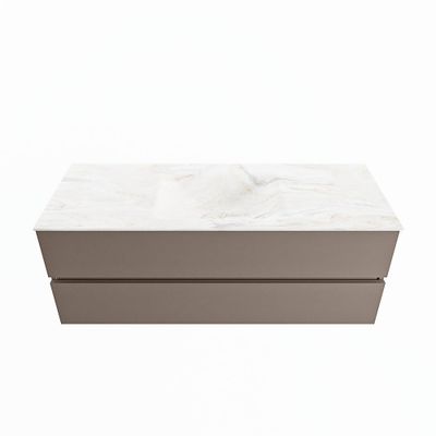 MONDIAZ VICA-DLUX 130cm badmeubel onderkast Smoke 2 lades. Inbouw wastafel CLOUD midden zonder kraangat, kleur Ostra.