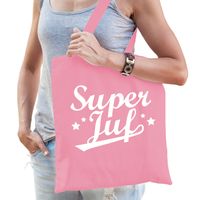 Cadeau tas voor juf - super juf - roze - katoen - 42 x 38 cm - juffendag - thumbnail