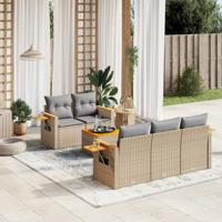 6-delige Loungeset met kussens poly rattan beige