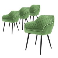 ML-Design set van 4 eetkamerstoelen met armleuning en rugleuning, groen, keukenstoel met fluwelen bekleding, - thumbnail