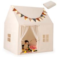 Kinderspeeltent Peutertent voor Binnen en Buiten met Gevoerde Antislipmat Vlaggen Koordlampjes Ramen voor Kinderen van 3 tot 14 Jaar