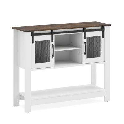 Dressoir Haltafel met 2 Schuifdeuren 2 Open Vakken Verstelbare Plank Haltafel in Landhuisstijl Opbergkast Consoletafel voor Hal Woonkamer Gang