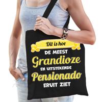 Cadeau tas voor dames - Pensioen - leukste collega - zwart/geel - katoen - 42 x 38 cm