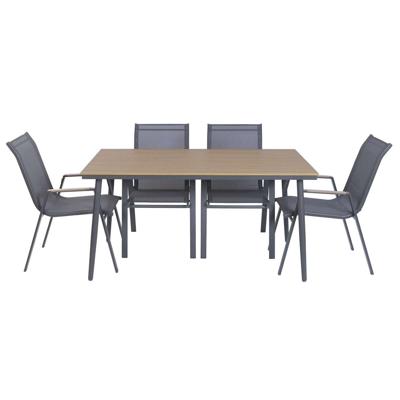 Tafel met zes stoelen Home ESPRIT Bruin Donker grijs Staal Polywood Textilene 150 X 90 X 73 CM Tafel met zes stoelen Home ESPRIT Bruin Donker grijs Staal Polywood Textilene 150 X 90 X 73 CM