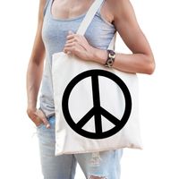 Katoenen boodschappentas met hippie peace teken   - - thumbnail