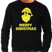 Foute Kersttrui/sweater voor heren - Merry Christmas - zwart - glitter geel - kerstman