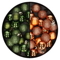 40x stuks kleine kunststof kerstballen groen en koper 3 cm