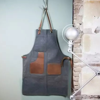 Schort van canvas met leer
