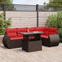 6-delige Loungeset met kussens poly rattan acacia bruin