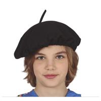 Carnaval verkleed hoed/baret in Franse stijl - zwart - polyester - kinderen - Frankrijk thema