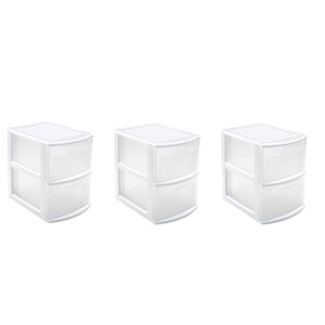 Set van 3x stuks ladeblokken/bureau organizers met 2 lades wit/transparant 39 x 29 x 40 cm