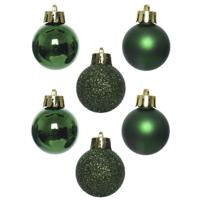 Mini kerstballen - 14x st - donkergroen - D3 cm - kunststof - kerstversiering