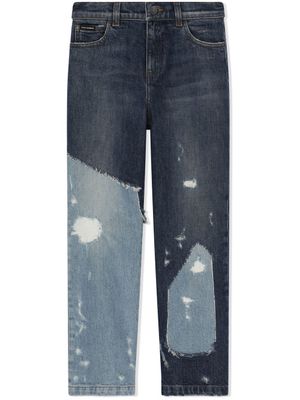 Dolce & Gabbana Kids jean droit à design patchwork - Bleu