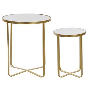 Items Bijzettafels - 2x st - rond - metaal/spiegel - goud - 41-52 cm   -