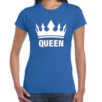 Koningsdag T-shirt voor dames - Queen - kroon - blauw - feestkleding