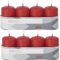 8x Kaarsen rood 5 x 8 cm 18 branduren sfeerkaarsen - Stompkaarsen