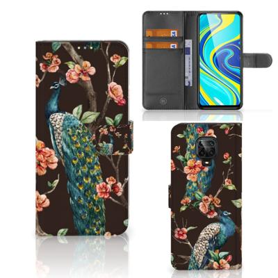 Xiaomi Redmi Note 9 Pro | Note 9S | Telefoonhoesje | Met pasjeshouder | Pauw met Bloemen