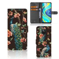 Xiaomi Redmi Note 9 Pro | Note 9S | Telefoonhoesje | Met pasjeshouder | Pauw met Bloemen