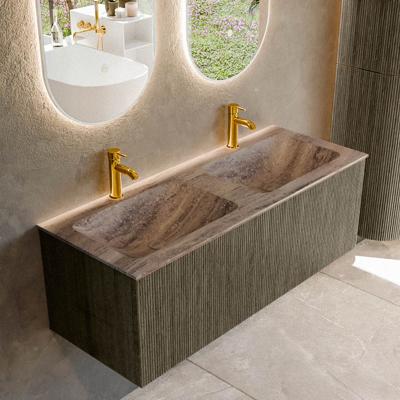 Badmeubel Mondiaz Kurve-Dlux | 120 cm | Meubelkleur Shadow | Wastafelkleur Oza | Solid surface | Wasbak beide zijden spoelbak | 2 kraangaten