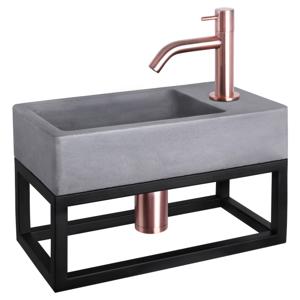 Differnz Force fonteinset beton donkergrijs - kraan gebogen - met handdoekrek - 40 x 22 x 9 cm - rood koper