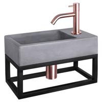 Differnz Force fonteinset beton donkergrijs - kraan gebogen - met handdoekrek - 40 x 22 x 9 cm - rood koper