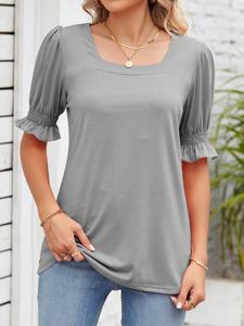 Loose Plain Casual Square Neck Shirt