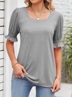 Loose Plain Casual Square Neck Shirt - thumbnail