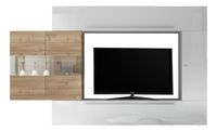TV-wandmeubel set Cardi in hoogglans wit met eiken - thumbnail