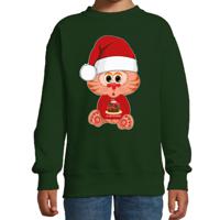 Kersttrui/sweater voor jongens/meisjes - all I want - taartje - groen - Kerst poesje - thumbnail