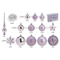 111x stuks kunststof kerstballen lila paars 3, 4 en 6 cm met piek - thumbnail