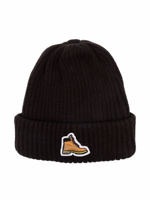 Timberland Kids bonnet nervuré à détail de patch - Noir