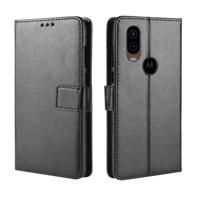 Crazy Horse textuur horizontale Flip lederen hoes for Motorola P40, met houder & kaartsleuven & portemonnee & Lanyard (zwart)