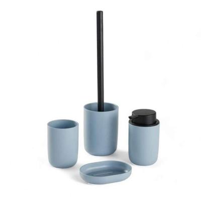 Set van 4 badkameraccessoires - TODAY - UTILITY - Beker, zeepdispenser, toiletborstel - Blauw